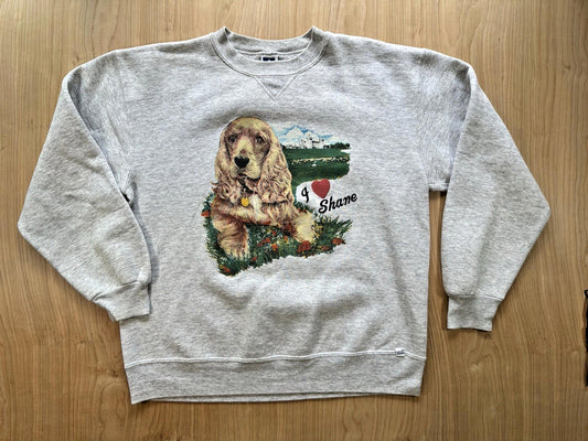 vintage 90's COCKER SPANIEL SWEATSHIRT Russell athletic GRAY norm core LARGE