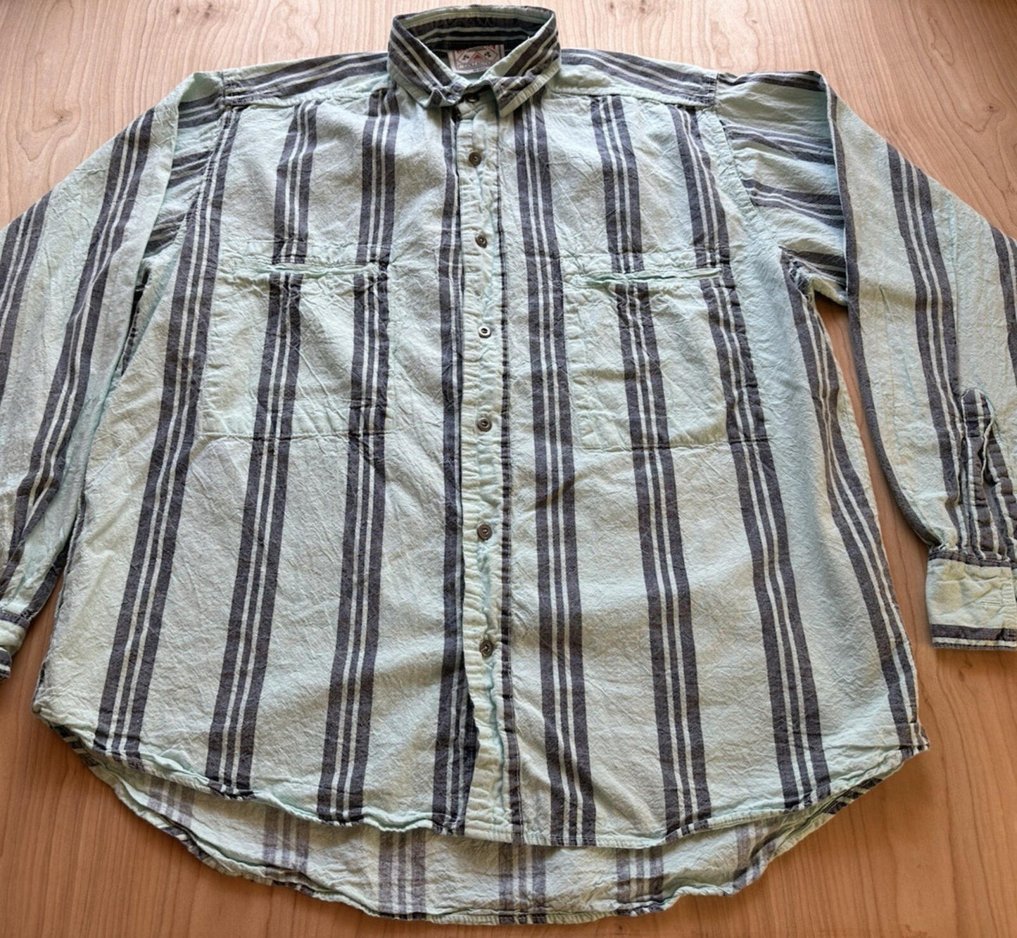 vintage SANTANA COLLECTION western BUTTON UP teal stripe LONG SLEEVE medium