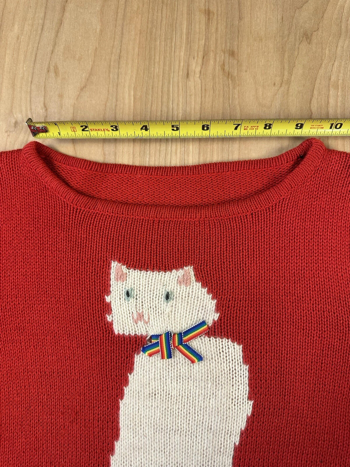 vintage 1980's CAT SWEATER handmade PUFFY SLEEVE red WHITE KITTY valley girl WOW