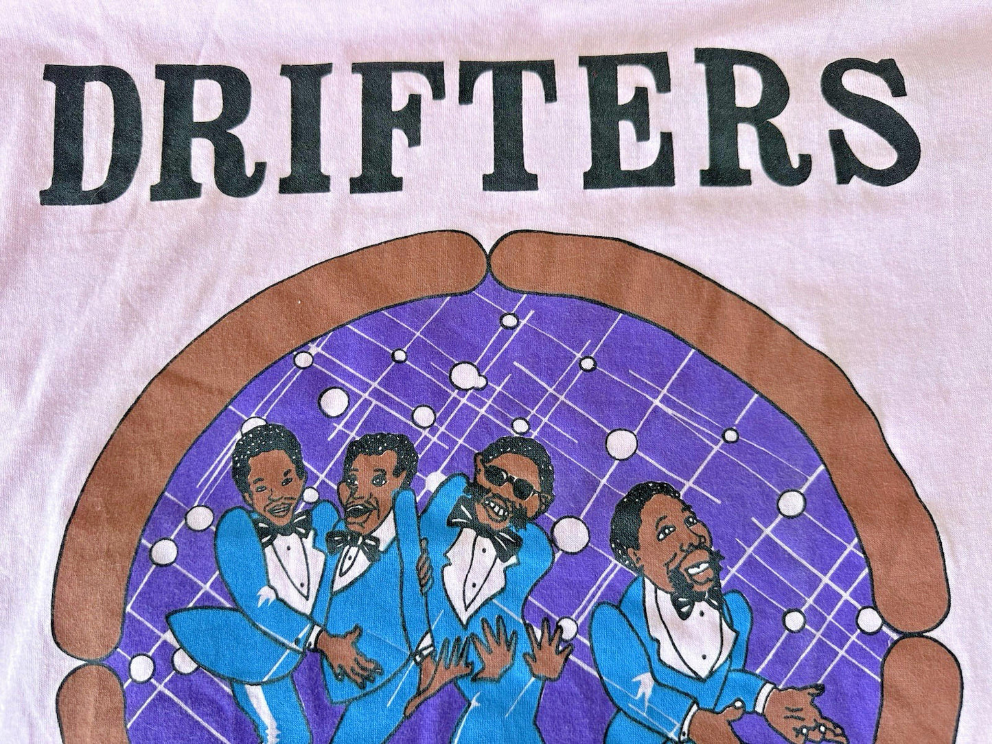 vintage 80's DRIFTERS tour shirt DEADSTOCK pink SCREEN STARS cartoon XL
