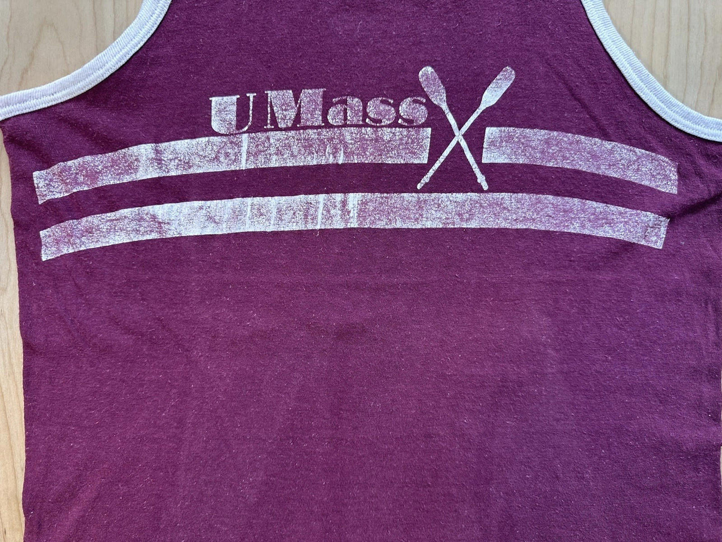 vintage 1970's U MASS WOMEN'S CREW tank top MAROON ringer MEDIUM worn imp print