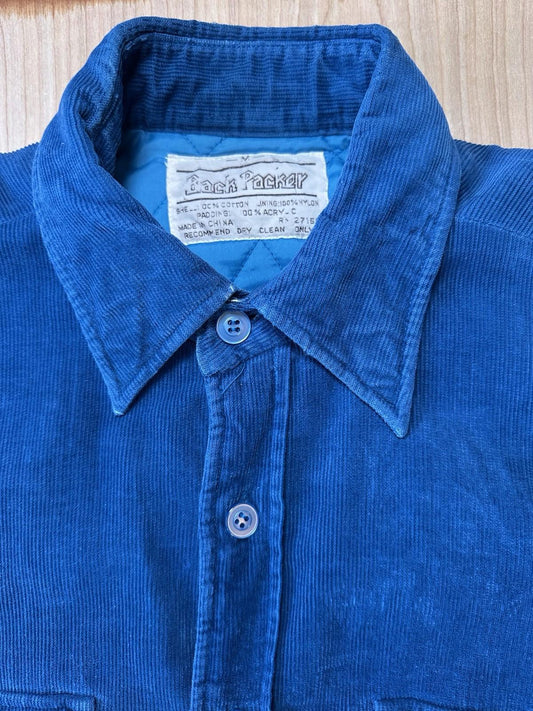 vintage 80's BACK PACKER blue CORDOROY quilted BUTTON UP pocket FIELD COAT gorp