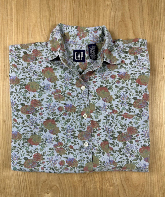vintage 80's GAP floral blouse BUTTON DOWN cotton SMALL pocket PREPPY country