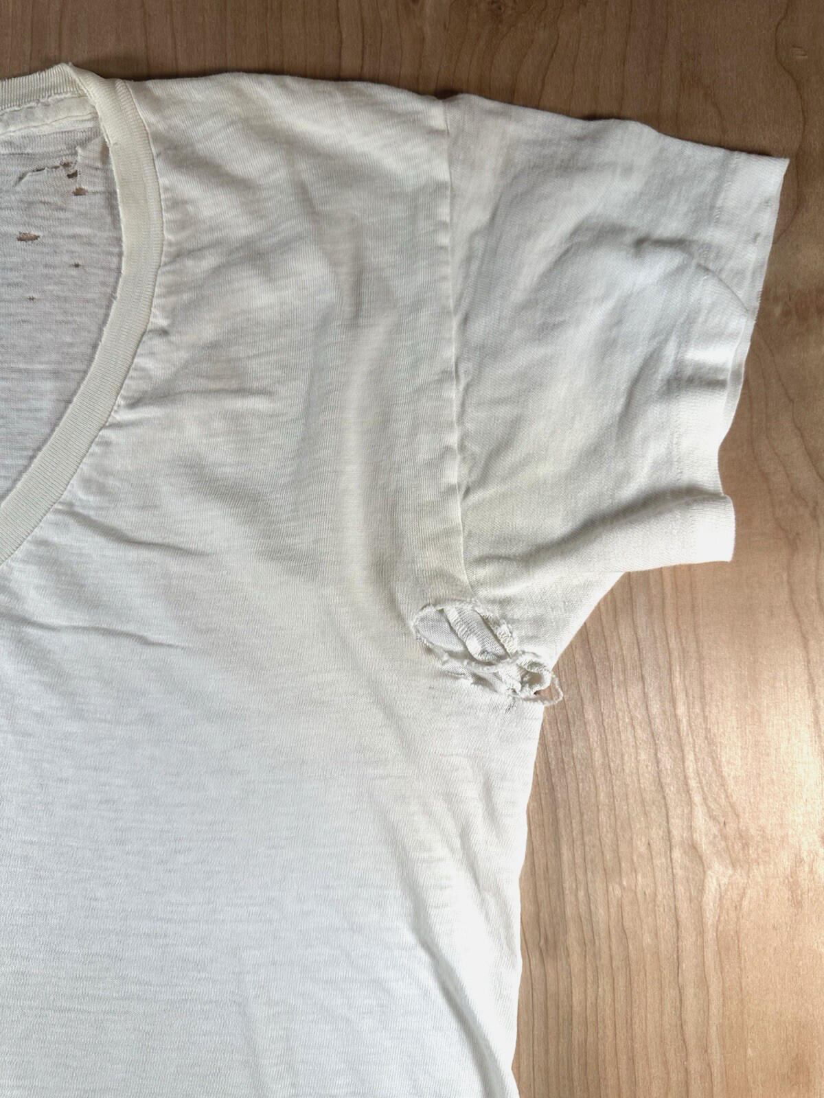 vintage 60's JOCKEY UNDERSHIRT v neck SHREDDED worn PATINA torn MEDIUM j6