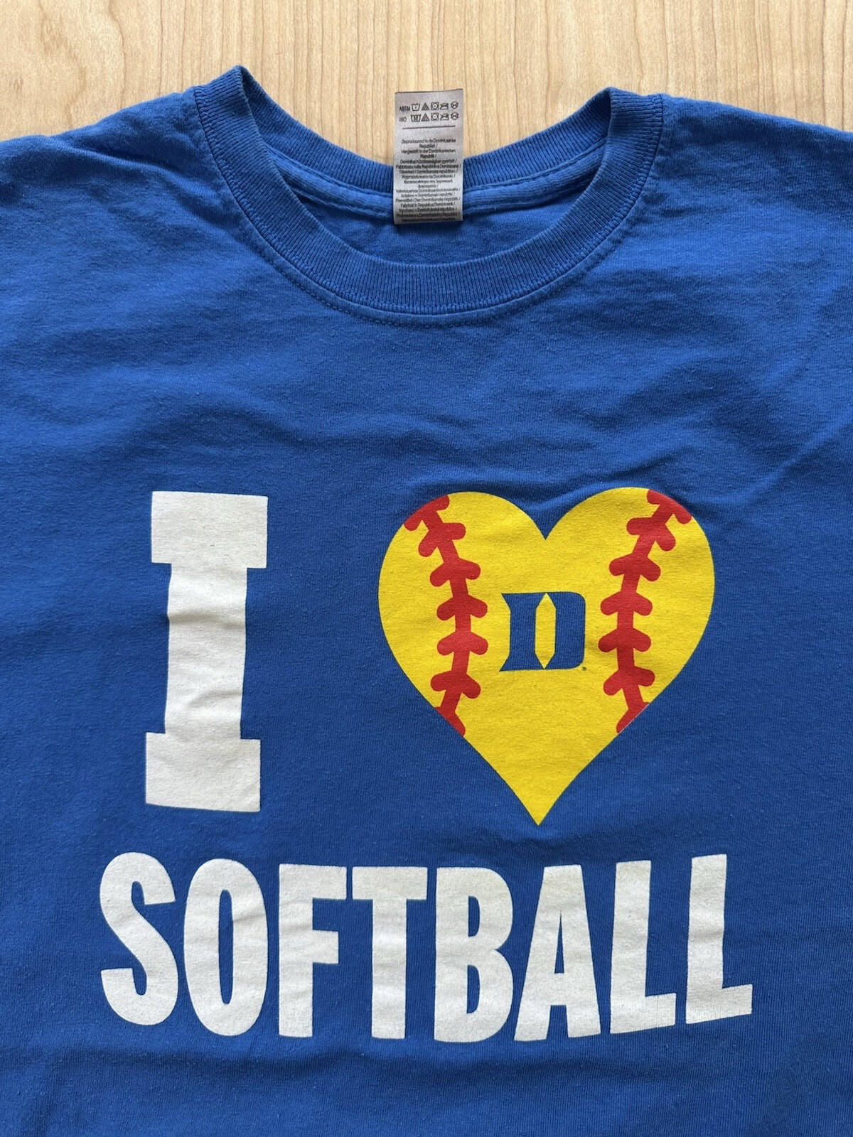 vintage DUKE UNIVERSITY i love SOFTBALL t shirt MEDIUM blue COTTON