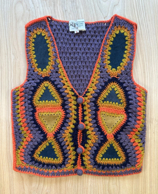 vintage 1960's CROCHET VEST hippy CHILDRENS boho JOHN WANAMAKER amazing LOOKY