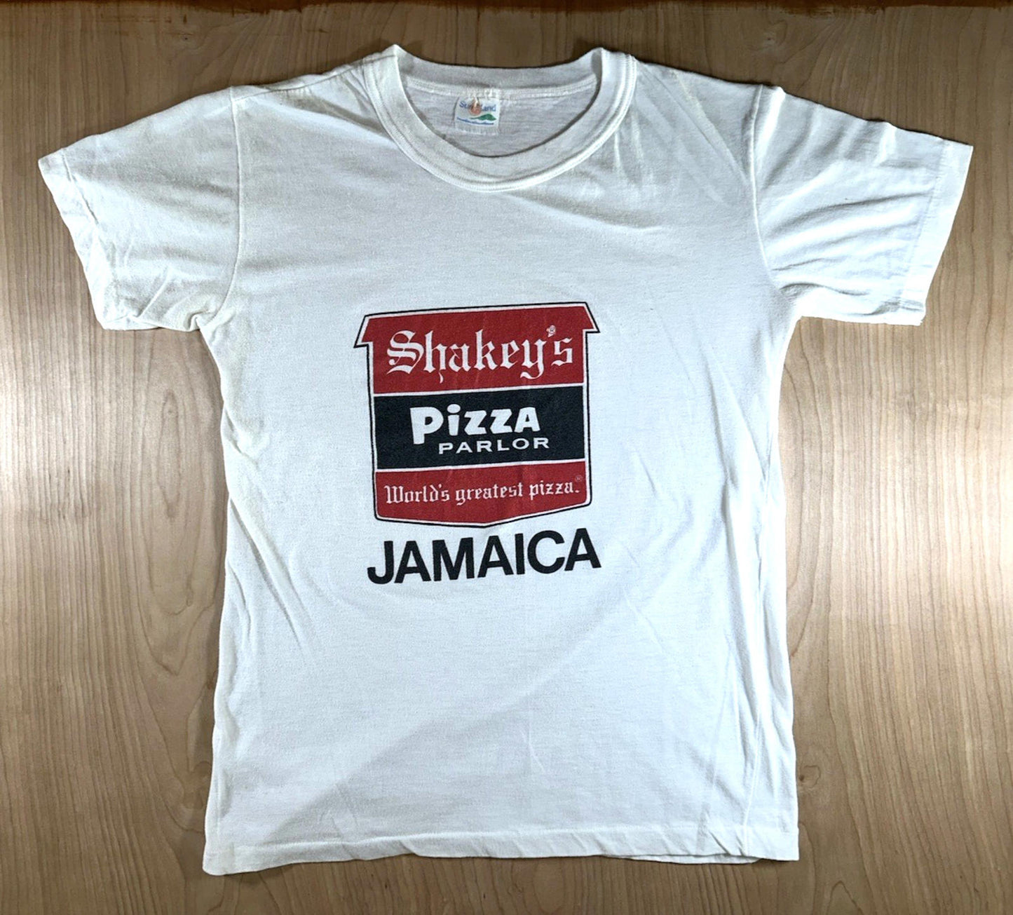 vintage 1970's SHAKEY'S PIZZA JAMAICA t shirt SUN ISLAND single stitch AMAZING