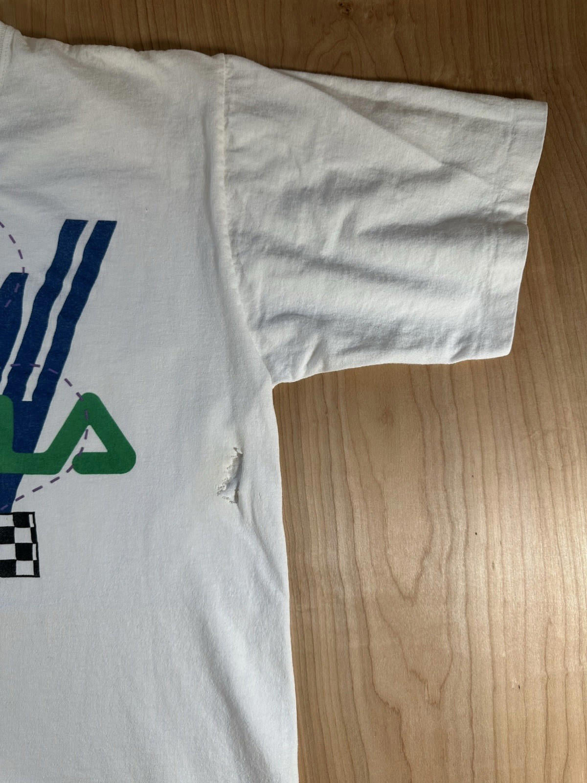 vintage 90's FILA MASHBURN t shirt LARGE white TORN rad BASKETBALL sneakers