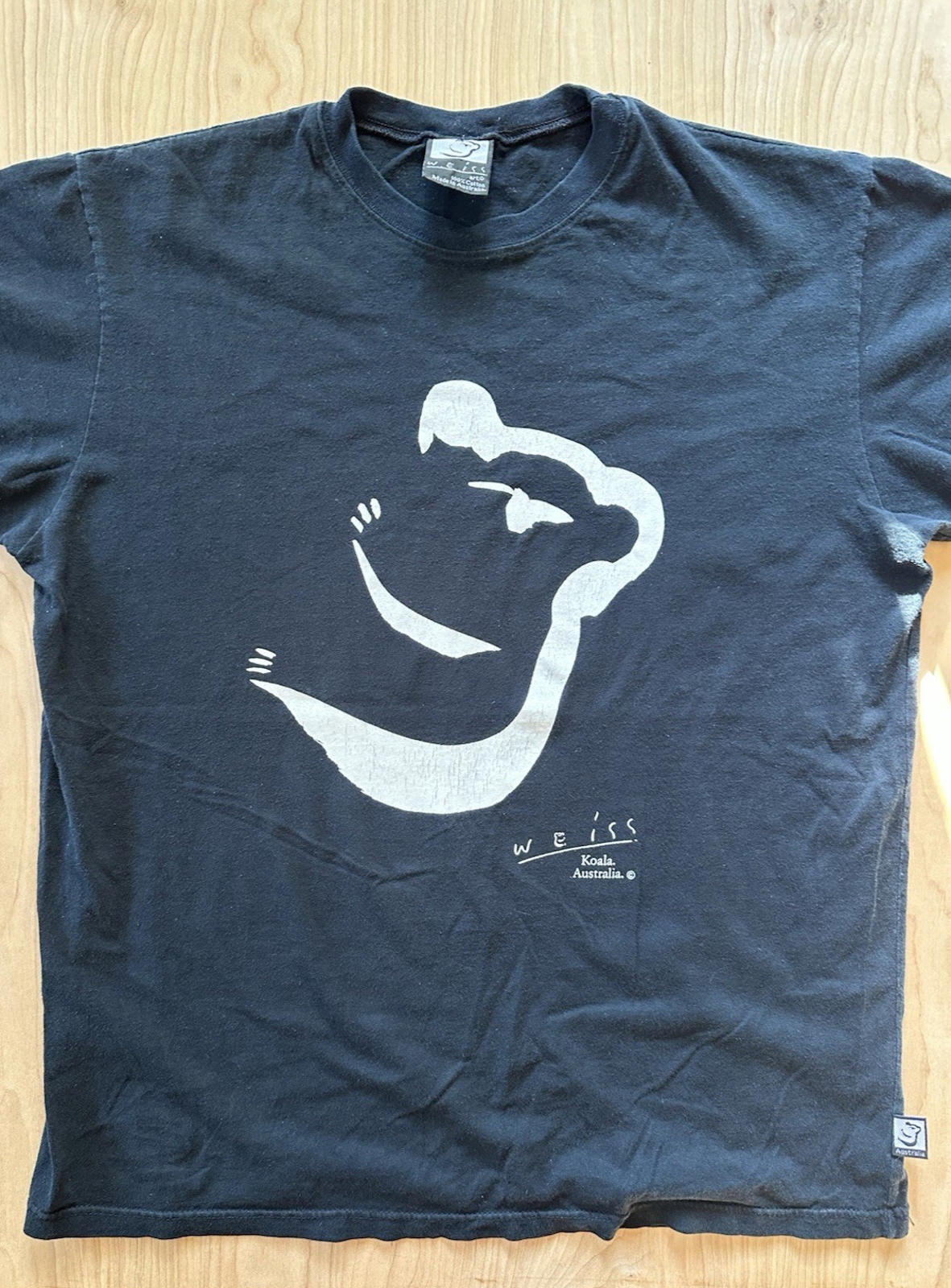 vintage 90's WEISS KOALA australia art T SHIRT cotton BLACK large