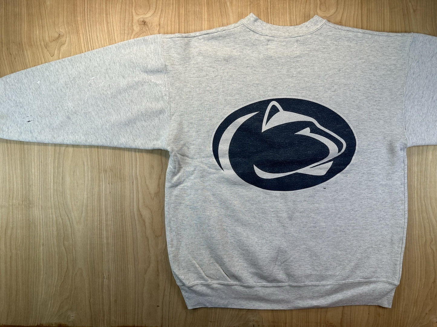 vintage 80's PENN STATE sweatshirt L double sided print DODGER tag PAINT SPLAT
