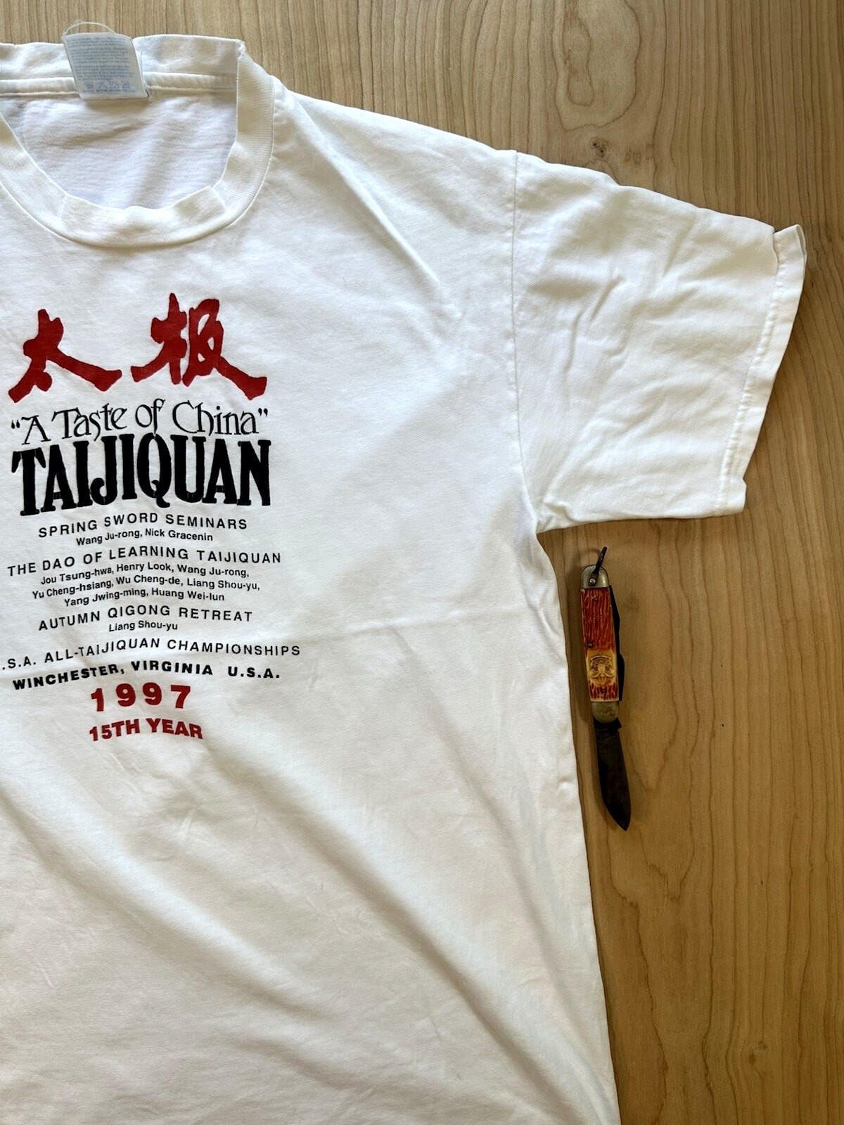 vintage 1997 TAIJIQUAN tai chi retreat T SHIRT hanes BEEFY T medium DAO swords