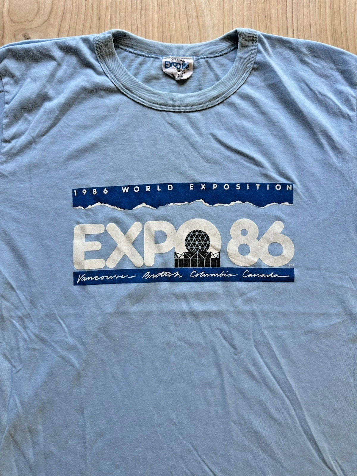 vintage 1986 WORLD EXPO t shirt VANCOUVER B.C. blue SINGLE STITCH official M/L