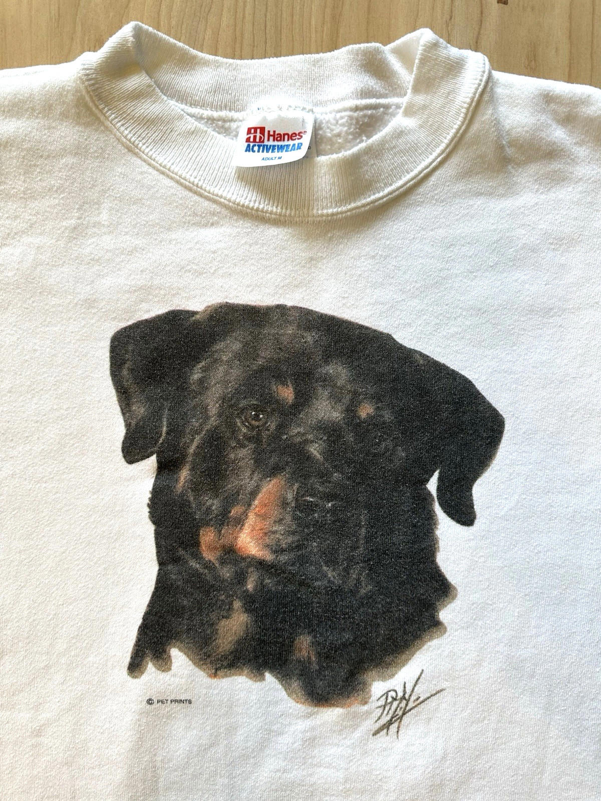 vintage 1990's paint splattered ROTTWEILER white SWEATSHIRT hanes USA indie