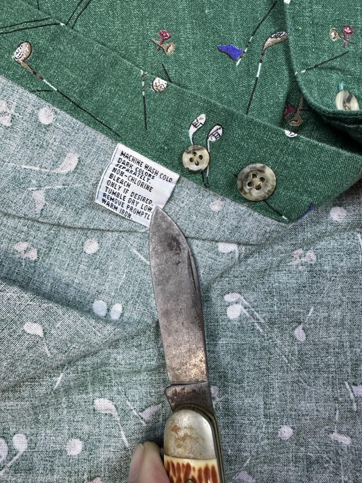 vintage 90's CHAPS RALPH LAUREN button down ALL OVER GOLF PRINT cotton XL green