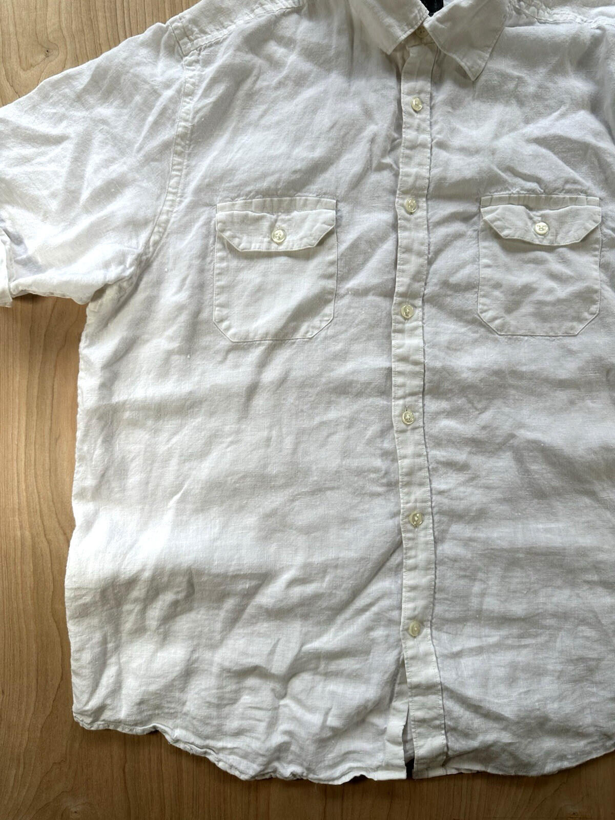 vintage 90's LINEN button up shirt MENS large pockets SUMMER gorp CLAIBORNE