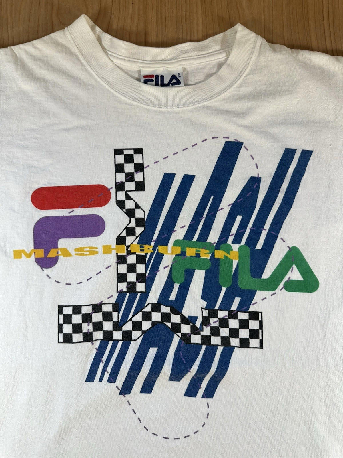 vintage 90's FILA MASHBURN t shirt LARGE white TORN rad BASKETBALL sneakers