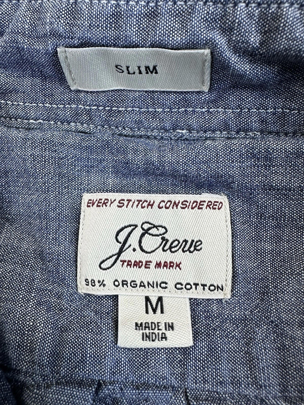 2019 J CREW chambray EVERY STITCH CONSIDERED tag MEDIUM organic cotton SLIM FIT