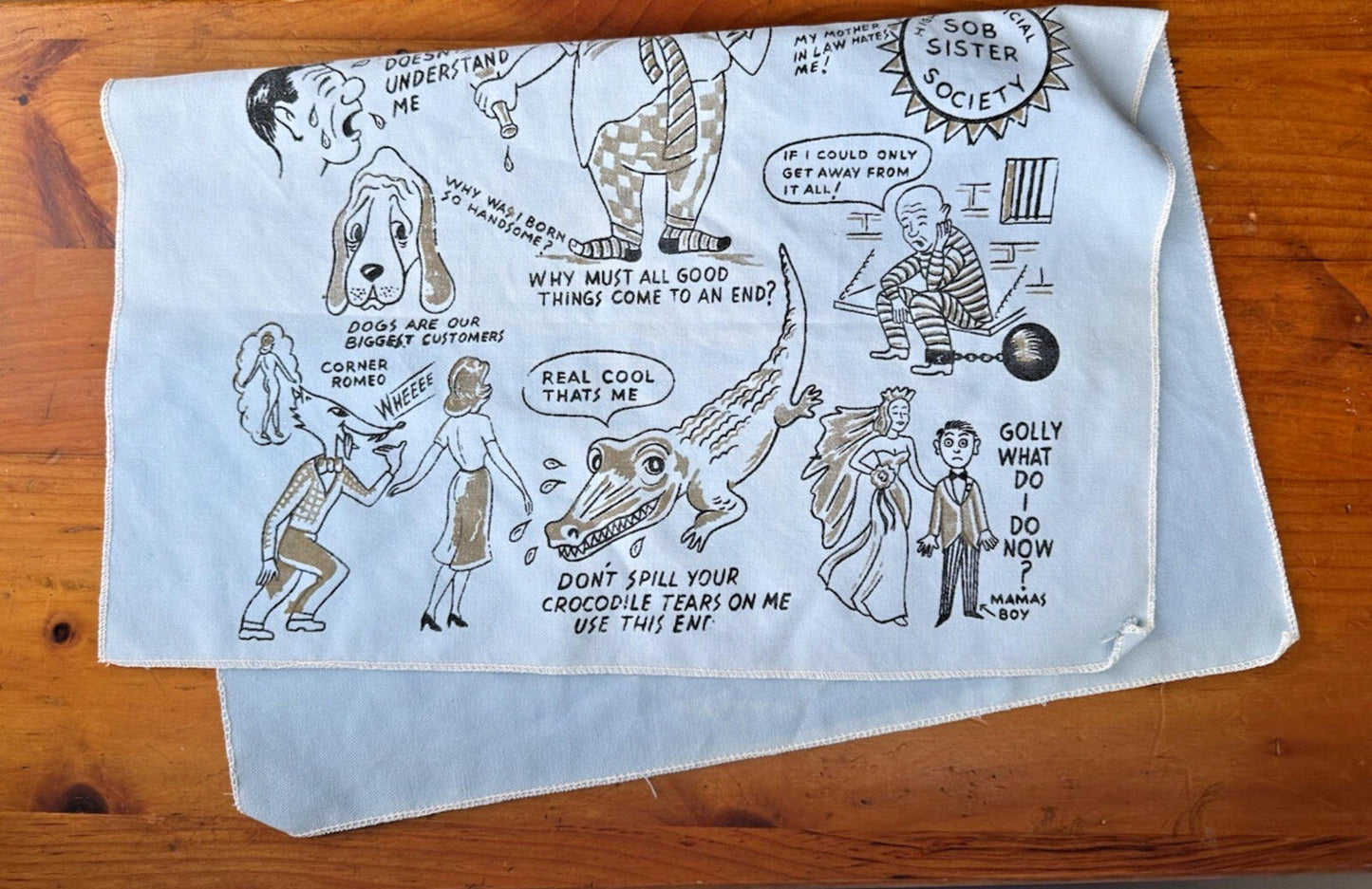 vintage 50's 60's bar ware TEA crying TOWEL cartoon comedy TATTOO FLASH