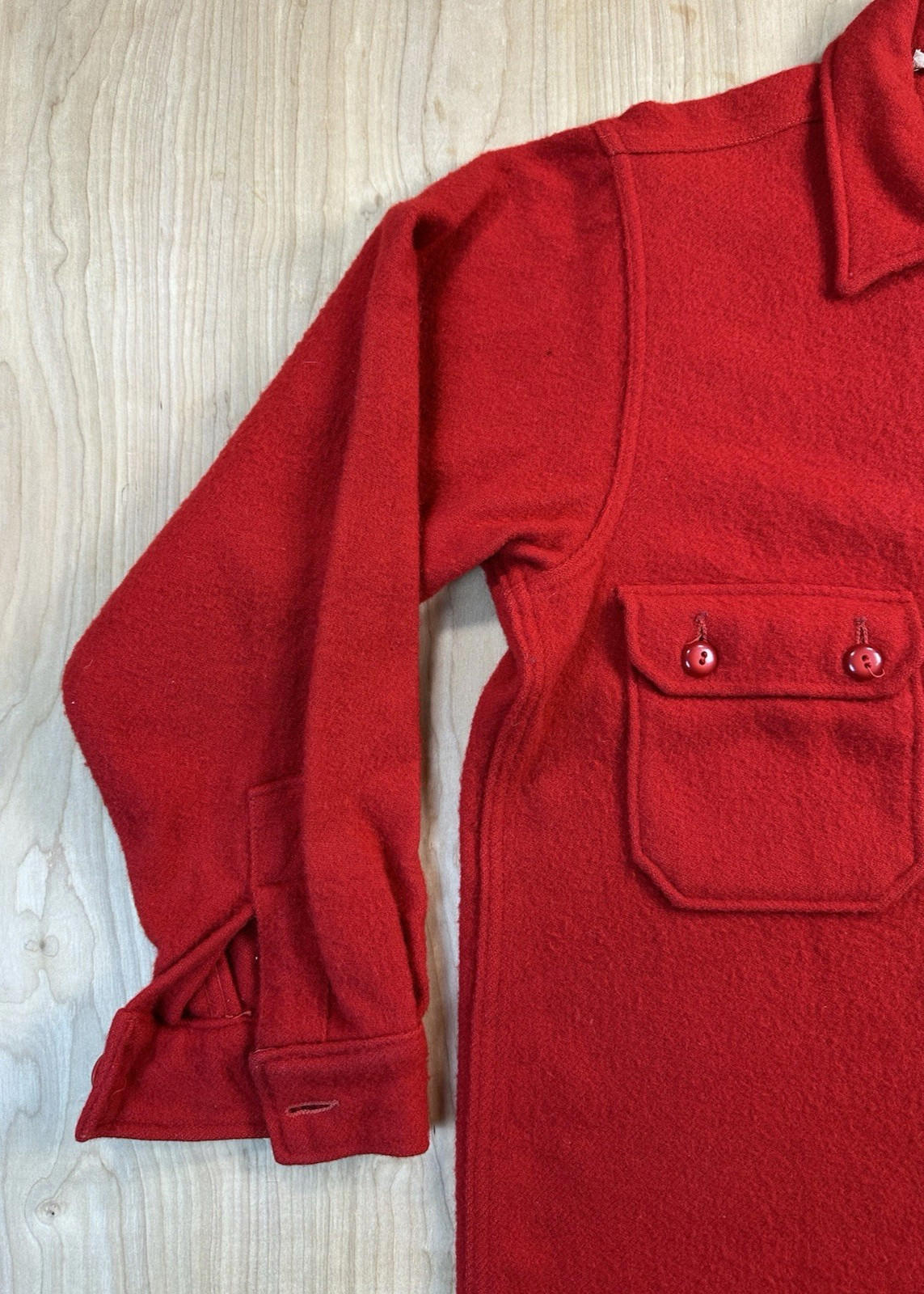 vintage 60's BOY SCOUTS red WOOL large BUTTON UP jacket HEAVY DUTY preppy ivy
