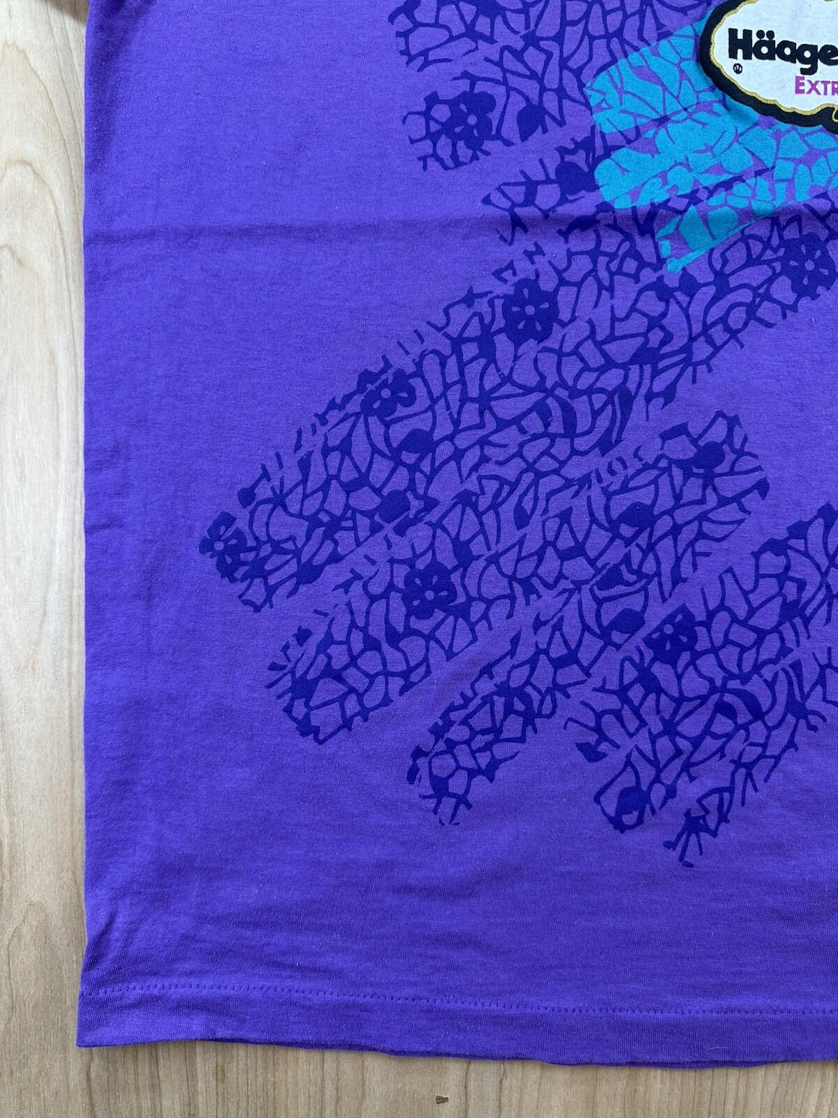 vintage 90's HAAGEN-DAZS ice cream T SHIRT purple COTTON usa made TEAL size LARG