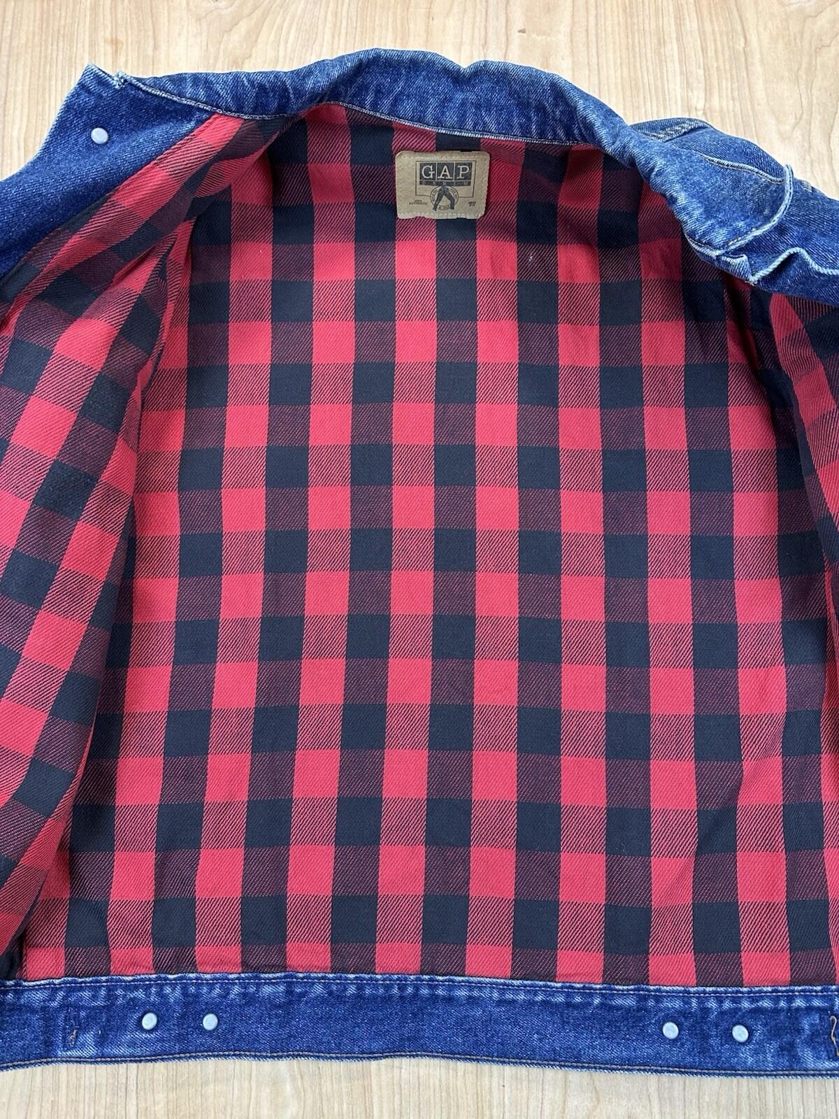 vintage 90's GAP denim jacket BUFFALO PLAID lined COUNTRY preppy MEDIUM