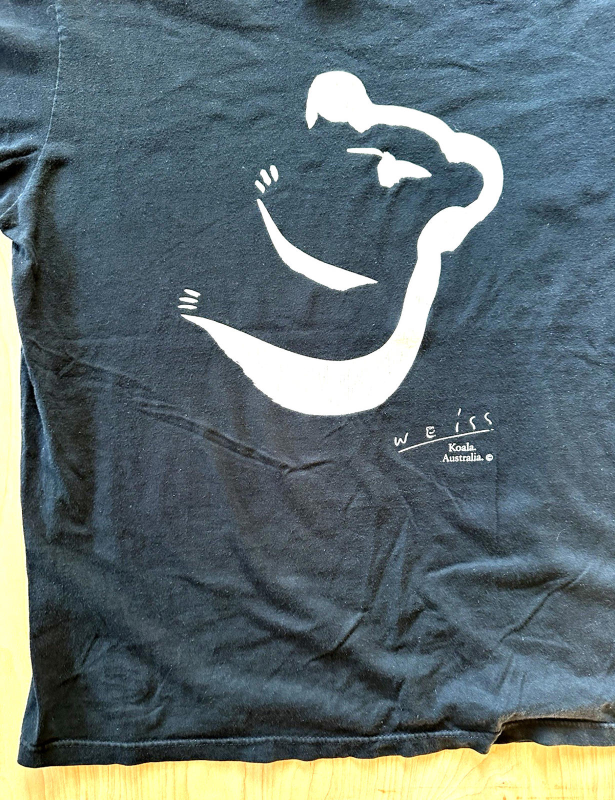 vintage 90's WEISS KOALA australia art T SHIRT cotton BLACK large