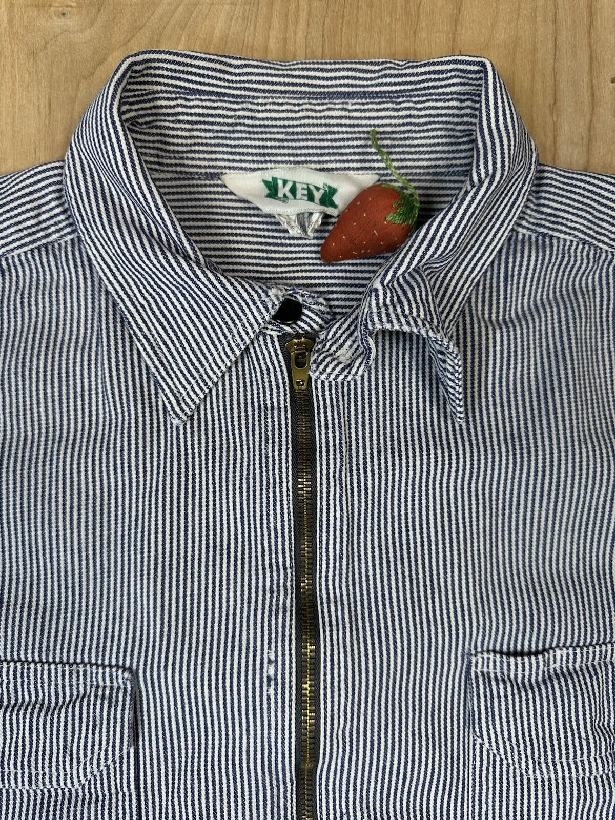 vintag 80's KEY hickory stripe logger workshirt COTTON large ZIP UP WORKWEAR