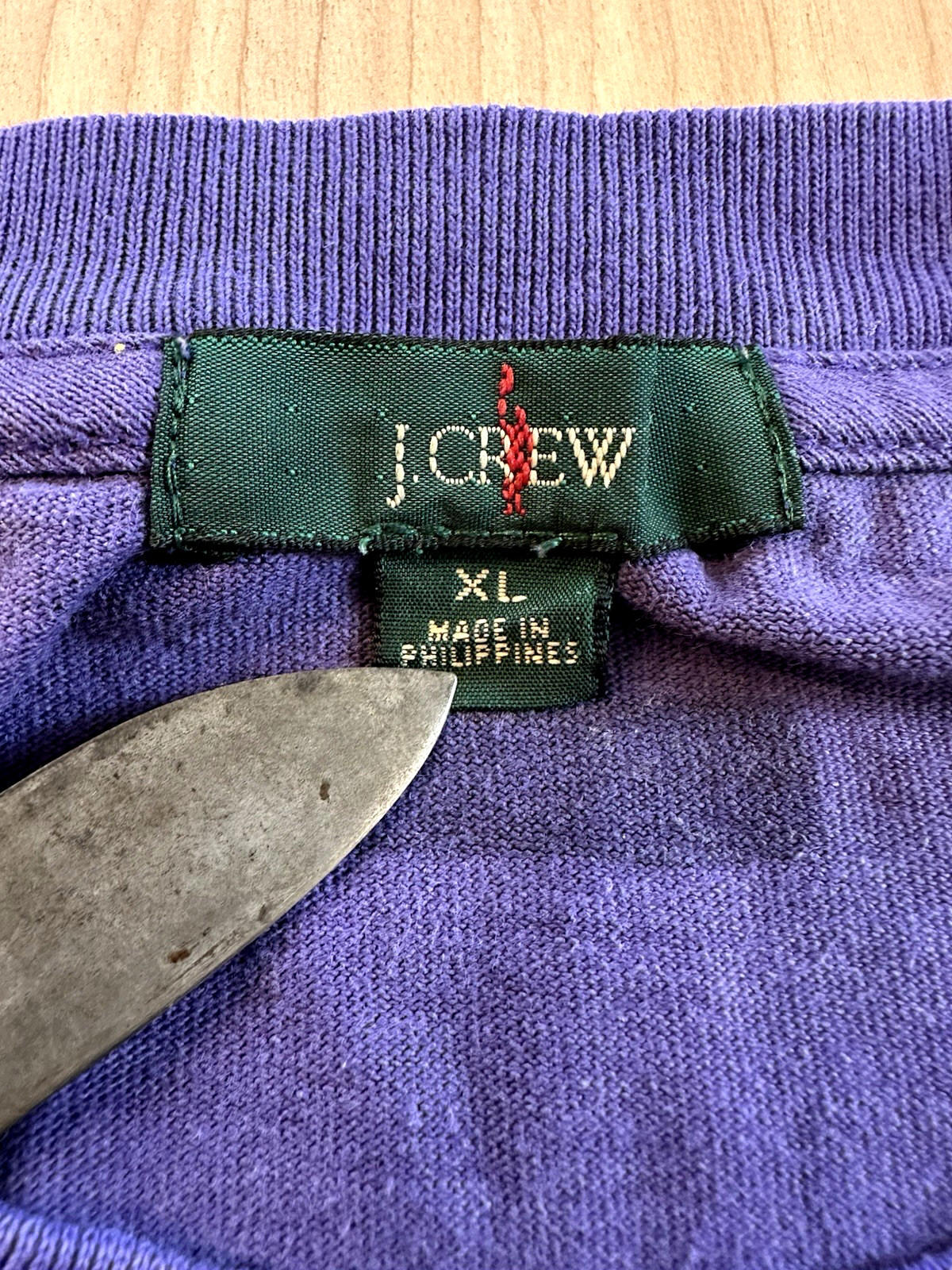purple long sleeve 90's J CREW oarsman XL T SHIRT pocket t prep sporty COTTON