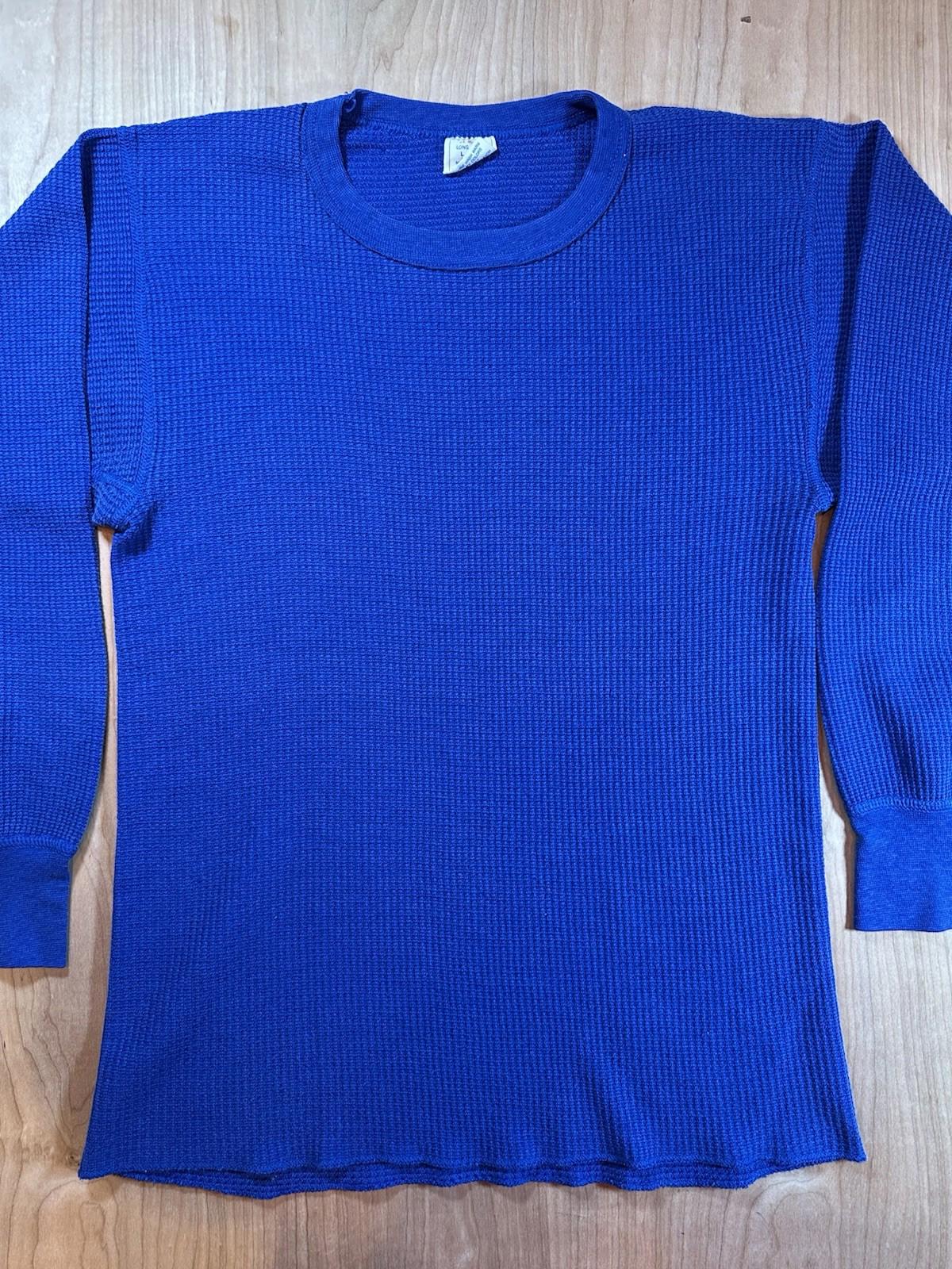 vintage 70's LONG JOHNS waffle top BLUE size LARGE super cool!