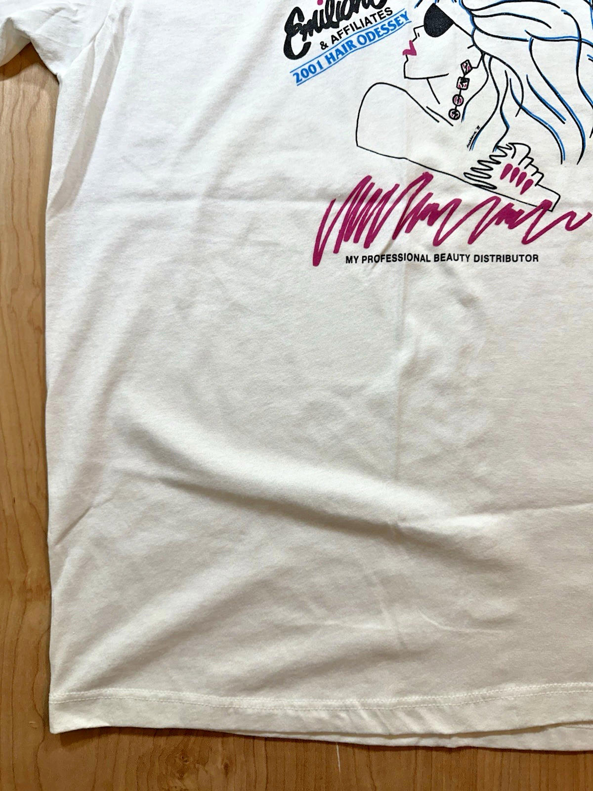 vintage 1989 SALON T SHIRT beauty EMILIANI womens PUNKY new wave PINK video girl