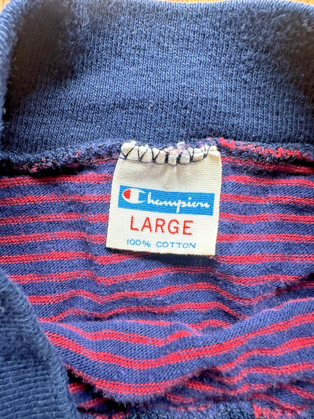 1969 CHAMPION vintage striped MONTCLAIR STATE UNIVERSITY shirt mock neck NJ