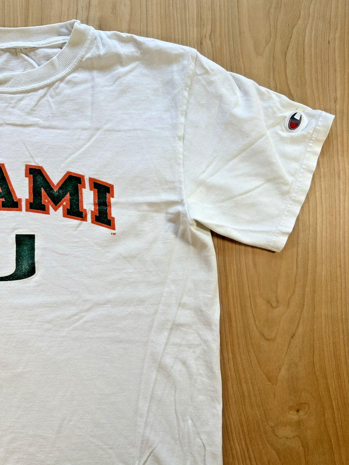 vintage UNIVERSITY OF MIAMI champion T SHIRT worn out FADED medium WHITE soft