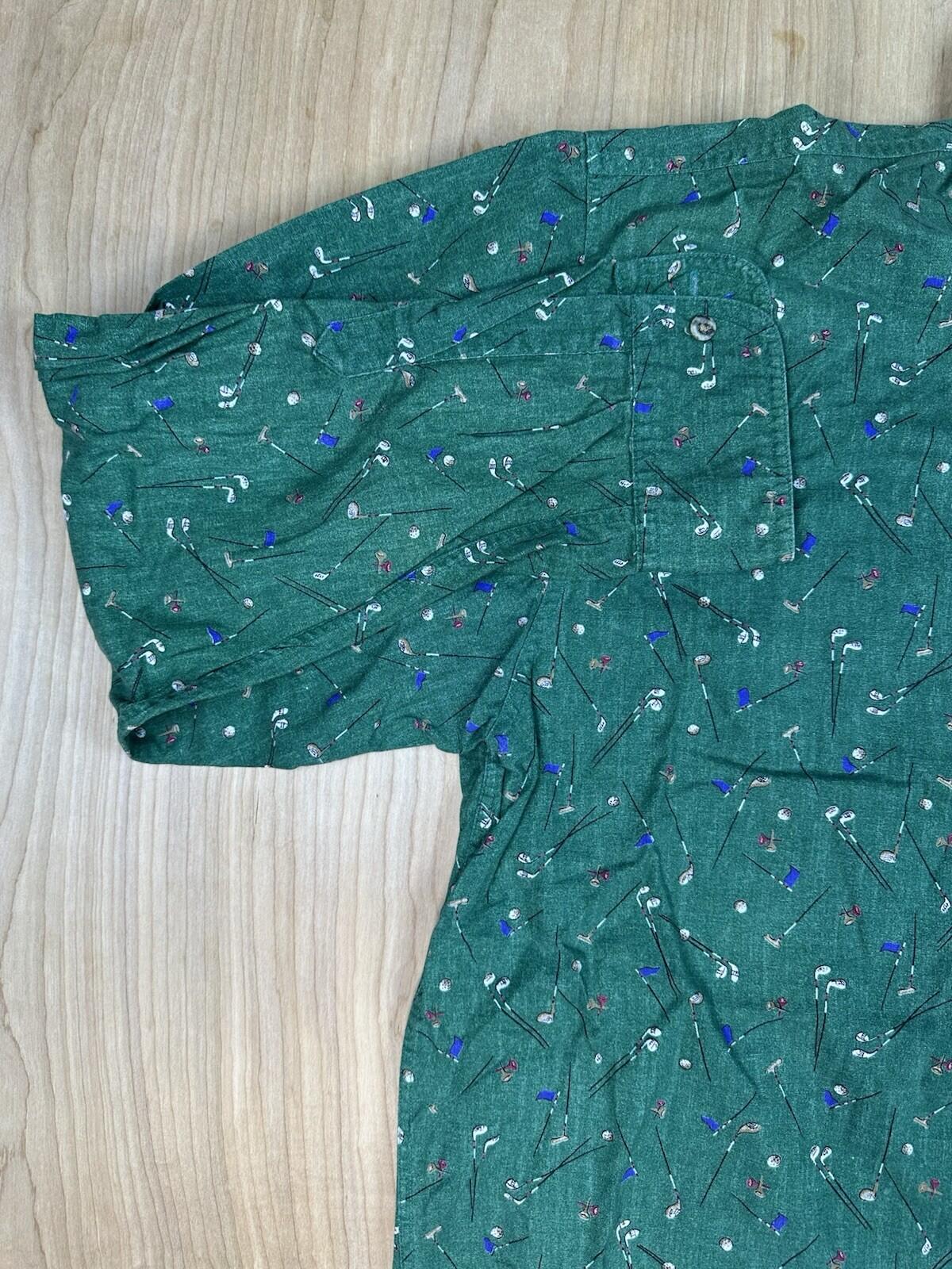 vintage 90's CHAPS RALPH LAUREN button down ALL OVER GOLF PRINT cotton XL green