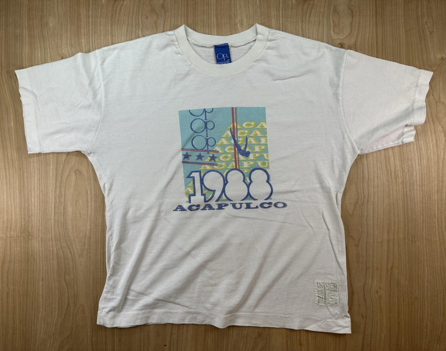 vintage 80's OP ocean pacific T SHIRT 1988 ACAPULCO white SIZE LARGE skater SURF
