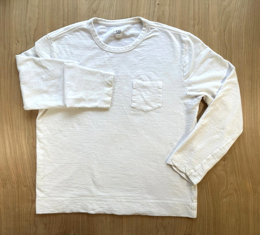 vintage GAP lightweight SWEATSHIRT longsleeve POCKET white LARGE all COTTON