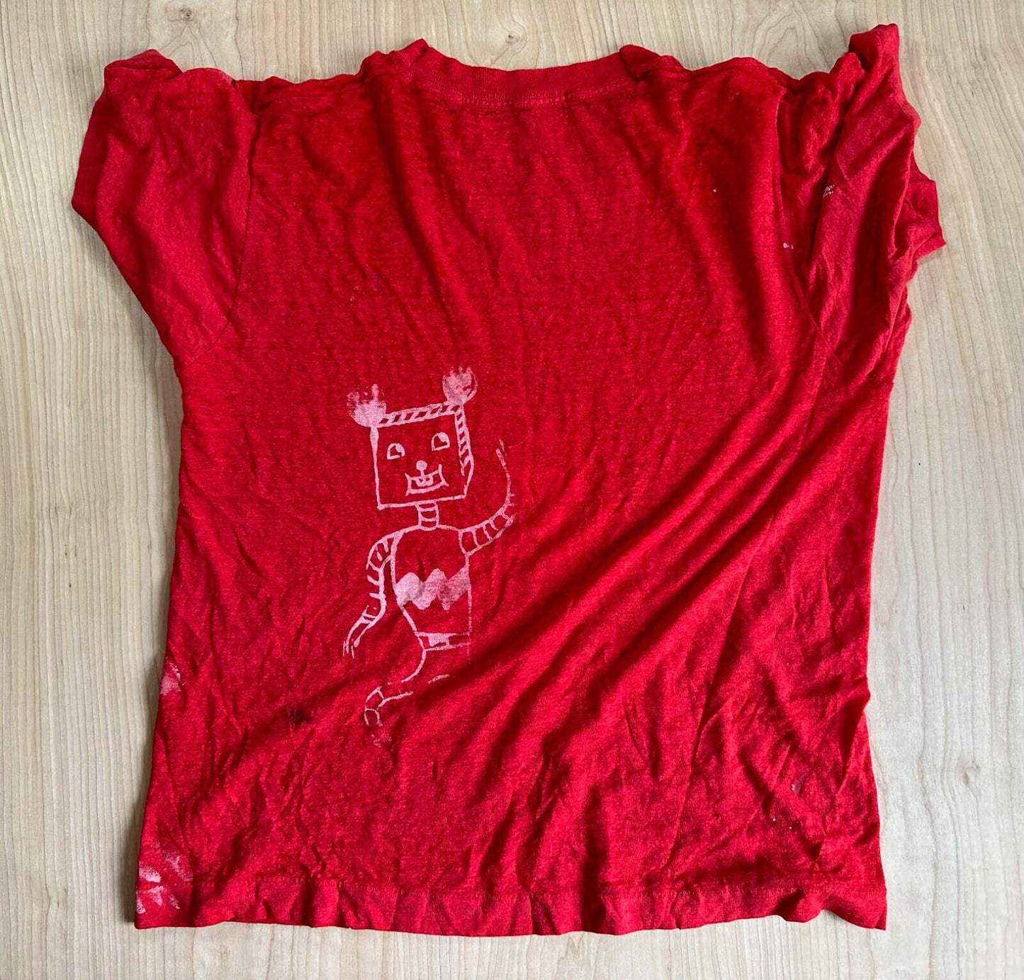 Vintage 80’s T Shirt Red Shredded Paint Splat Worn Marines Thin Faded Ramones
