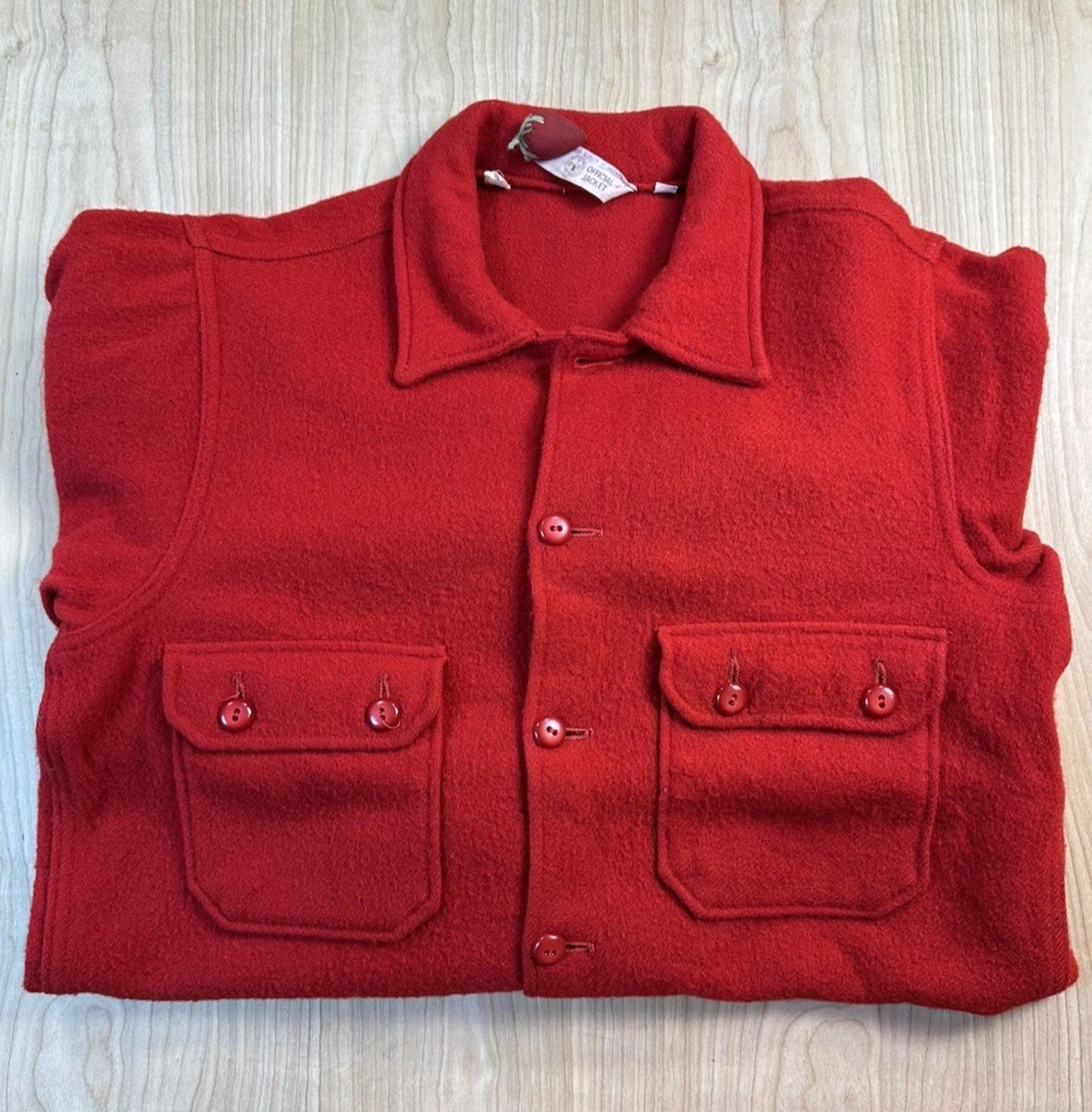 vintage 60's BOY SCOUTS red WOOL large BUTTON UP jacket HEAVY DUTY preppy ivy