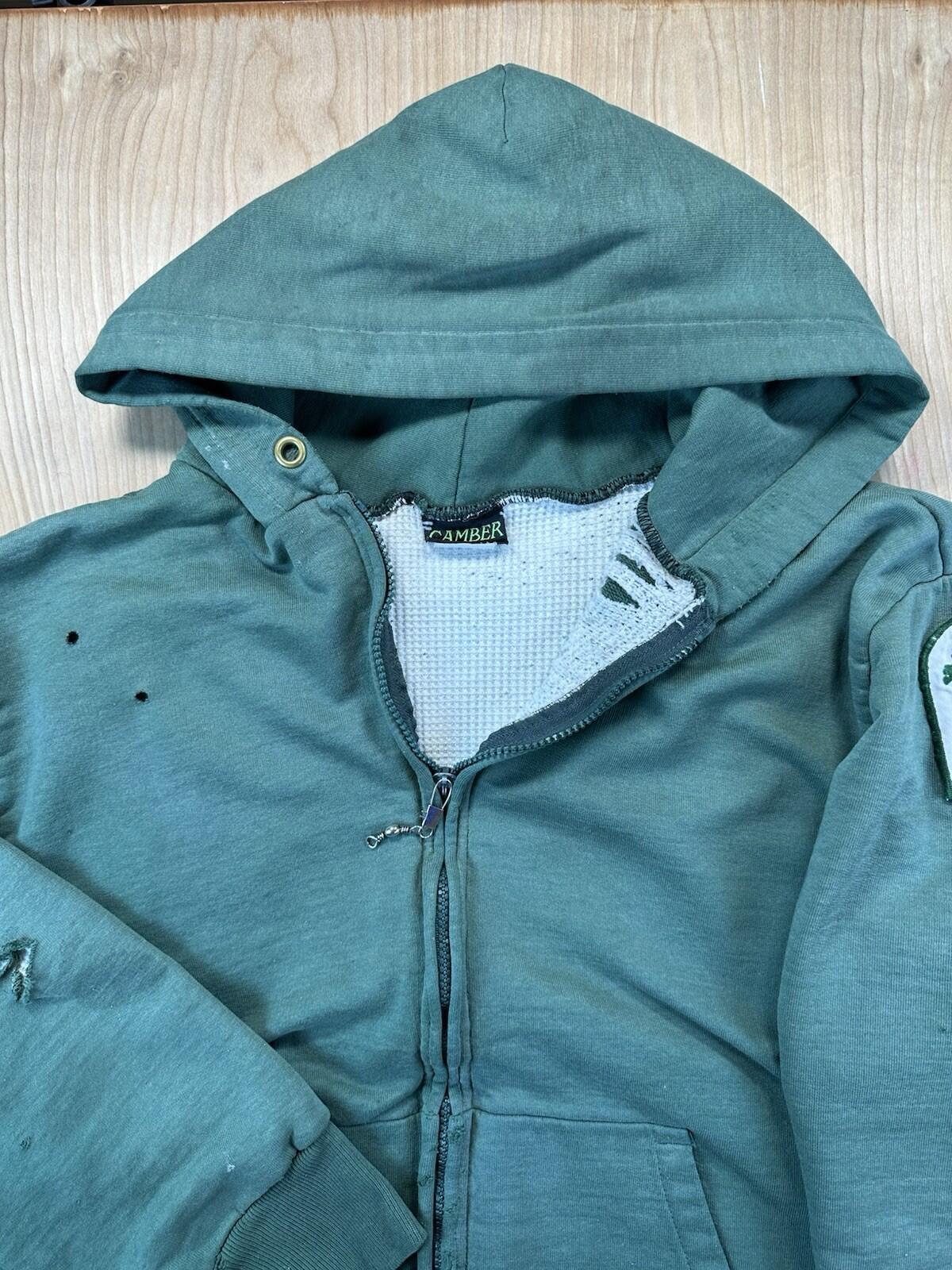 vintage 80's CAMBER waffle lined SWEATSHIRT shredded GREEN parks service PATCH L