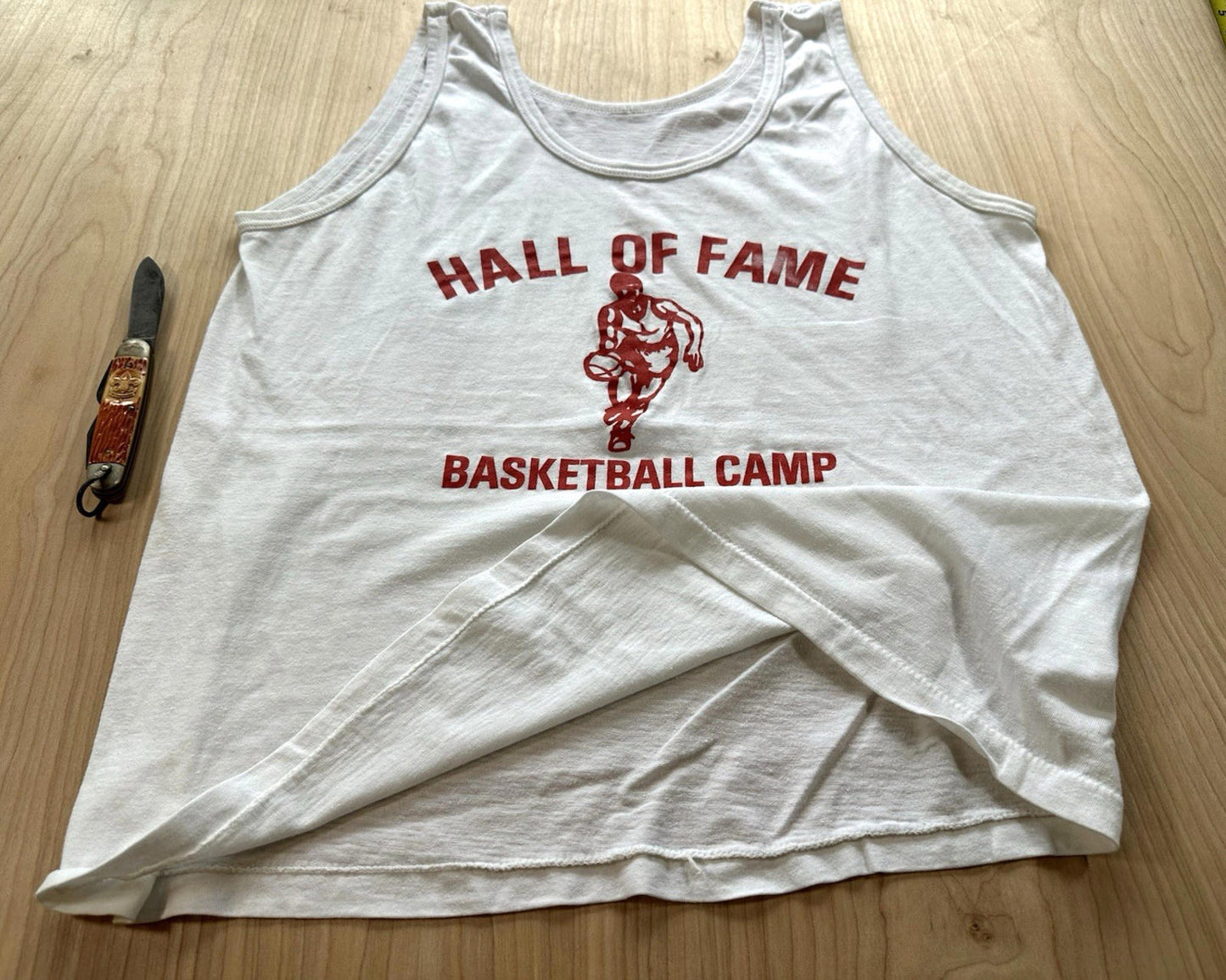 vintage 1980's BASKETBALL CAMP tank top SINGLE STITCH hall of fame LARGE