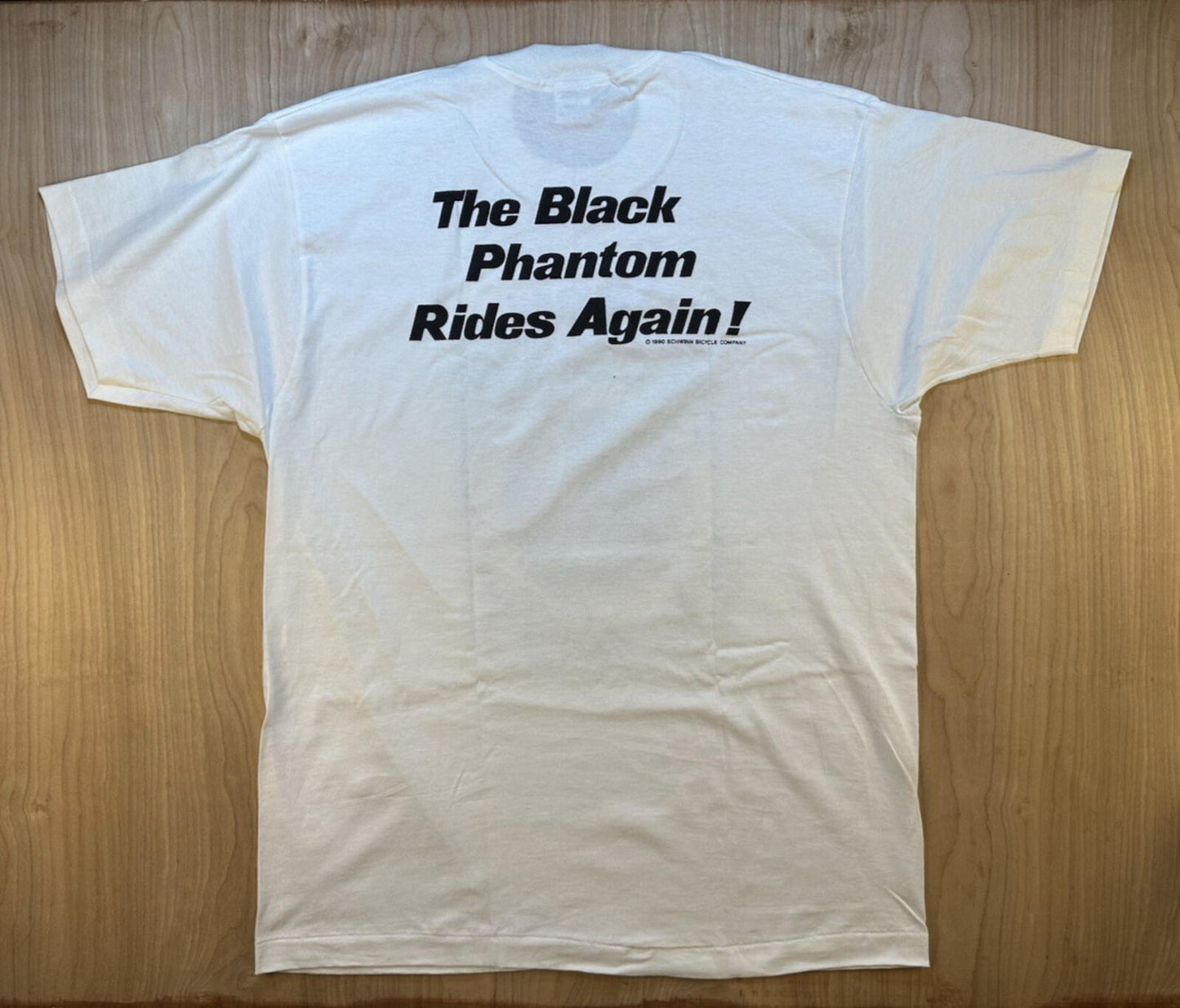 vintage 1990 SCHWINN BLACK PHANTOM RIDES AGAIN t shirt white NEVER WORN biking