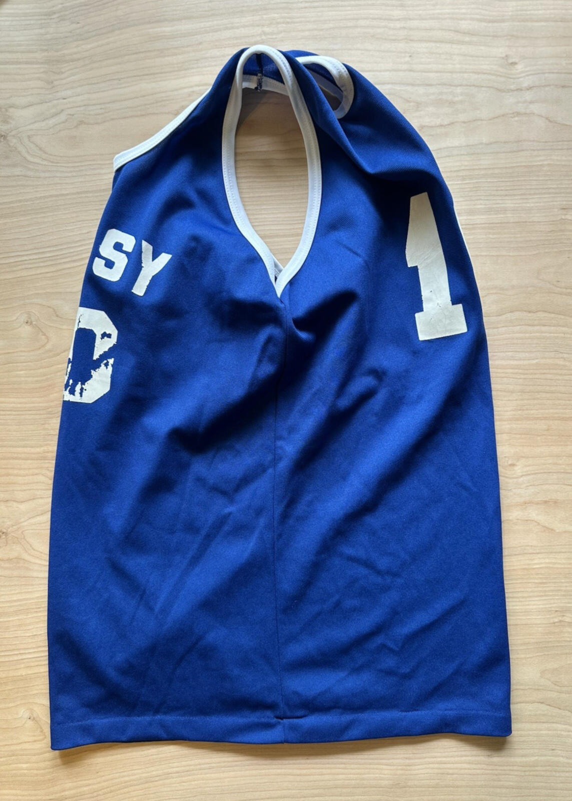 vintage 90's BASKETBALL jersey LARGE blue and white ringer FADED worn #10 NJHC