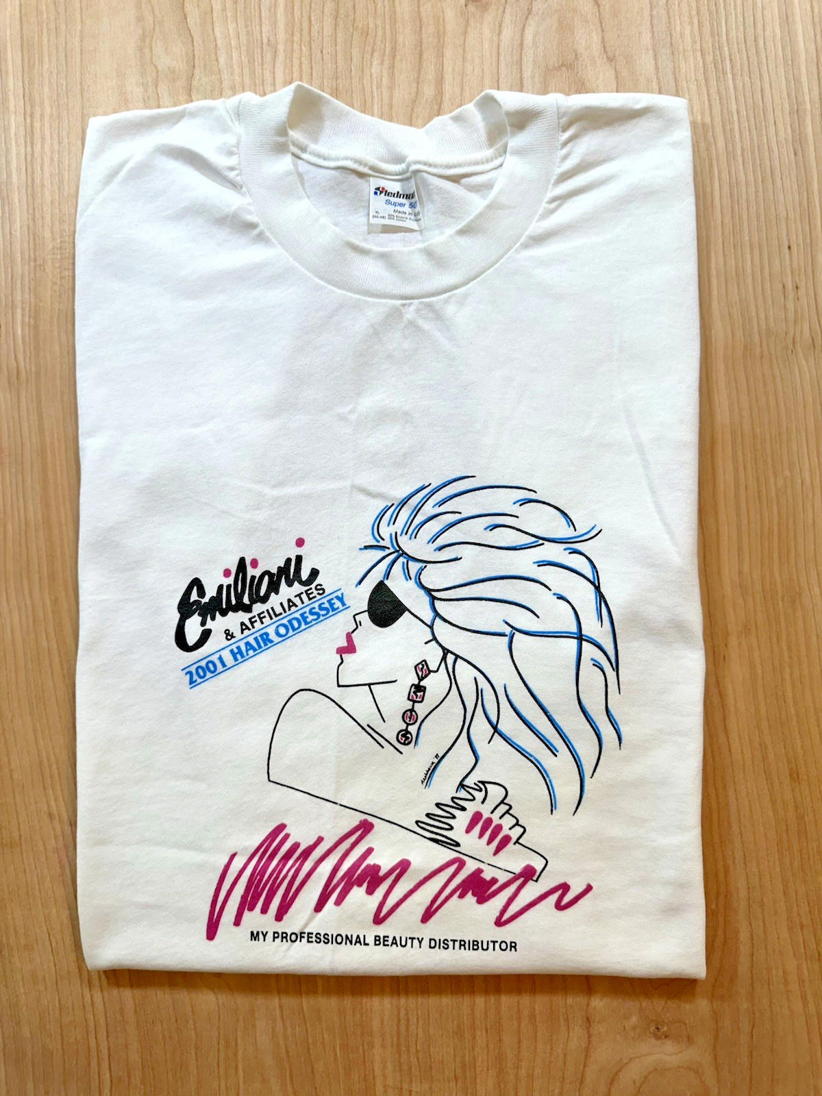 vintage 1989 SALON T SHIRT beauty EMILIANI womens PUNKY new wave PINK video girl