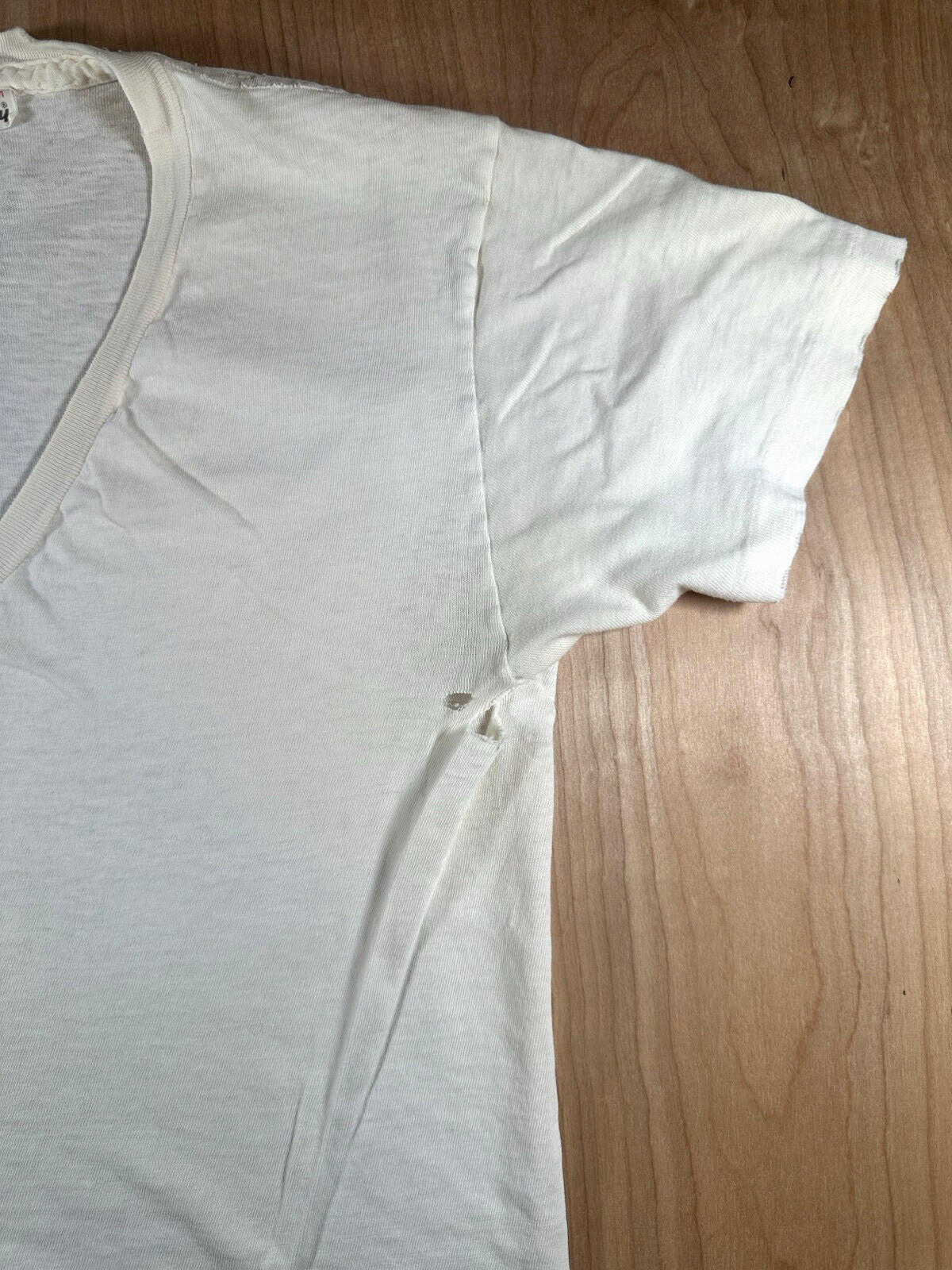 vintage 60's JOCKEY UNDERSHIRT v neck SHREDDED worn PATINA torn MEDIUM j4