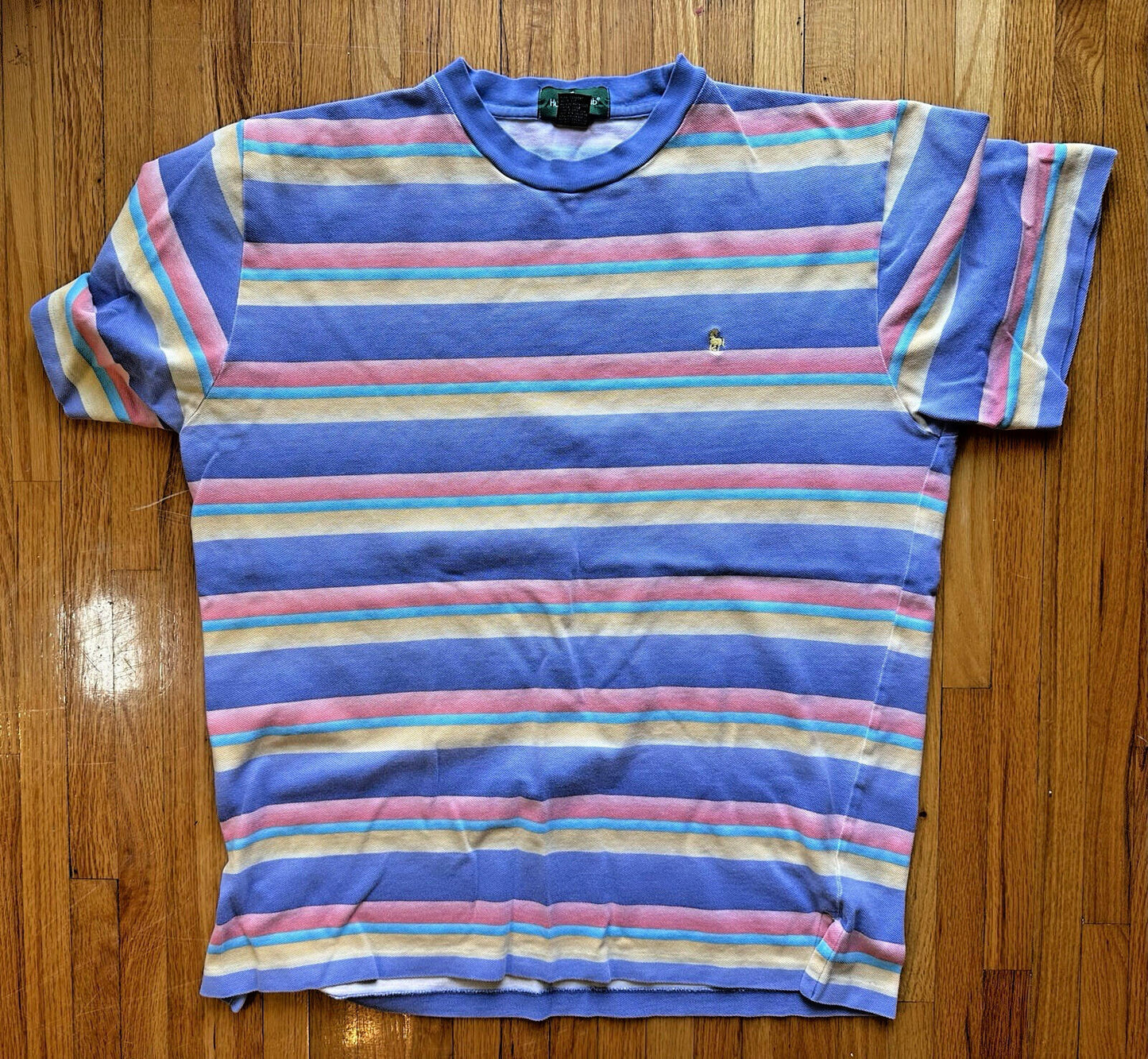 vintage HUNT CLUB faded striped crew neck SHIRT size LARGE 90'S jc penny