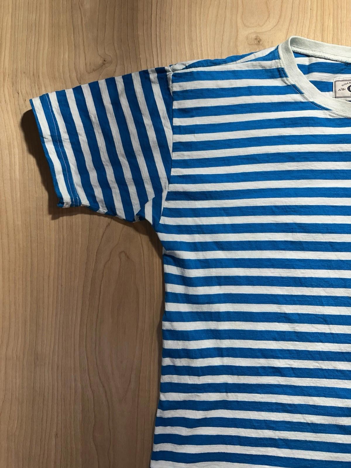 vintage 80's BUGLE BOY striped T SHIRT cotton LARGE preppy PUNK blue and white