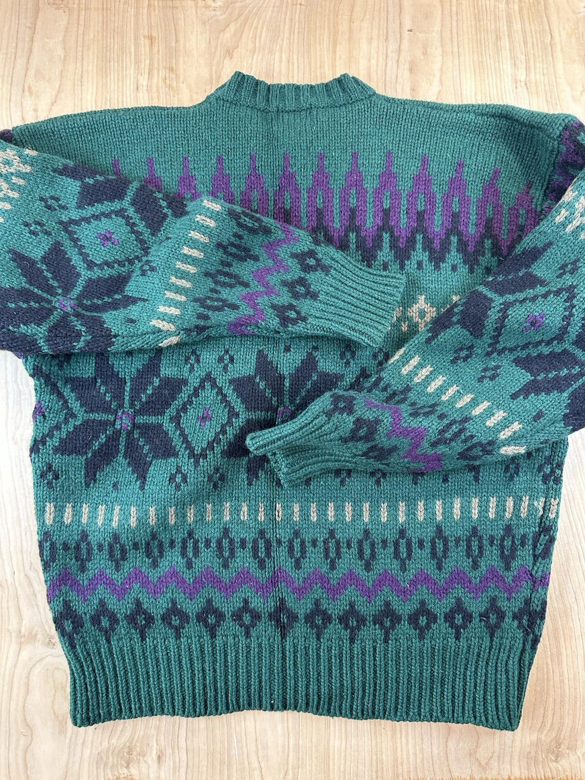 vintage 80's GAP 100% wool NORDIC SWEATER large GREEN purple PREPPY