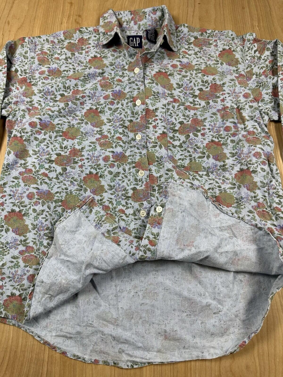 vintage 80's GAP floral blouse BUTTON DOWN cotton SMALL pocket PREPPY country
