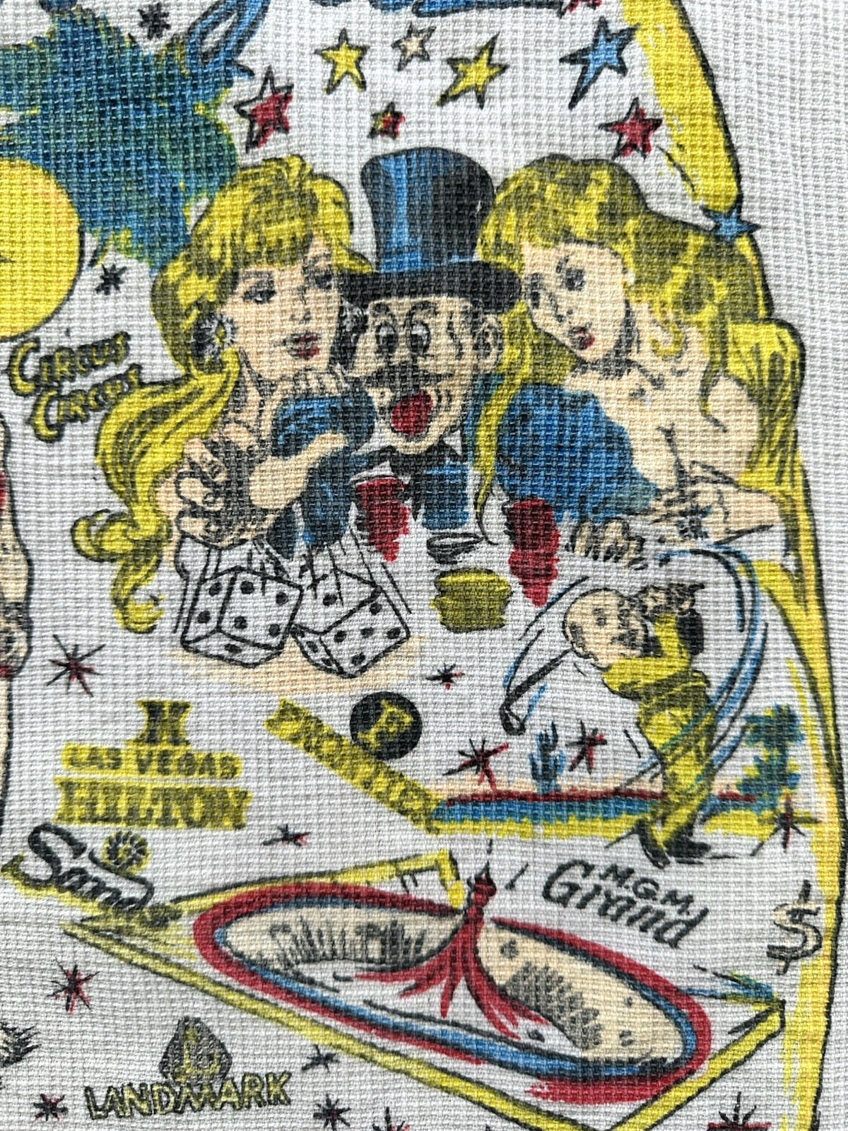 vintage LAS VEGAS tea towel CASINO gambling bar SINATRA rat pack E.F. CLEMENTS