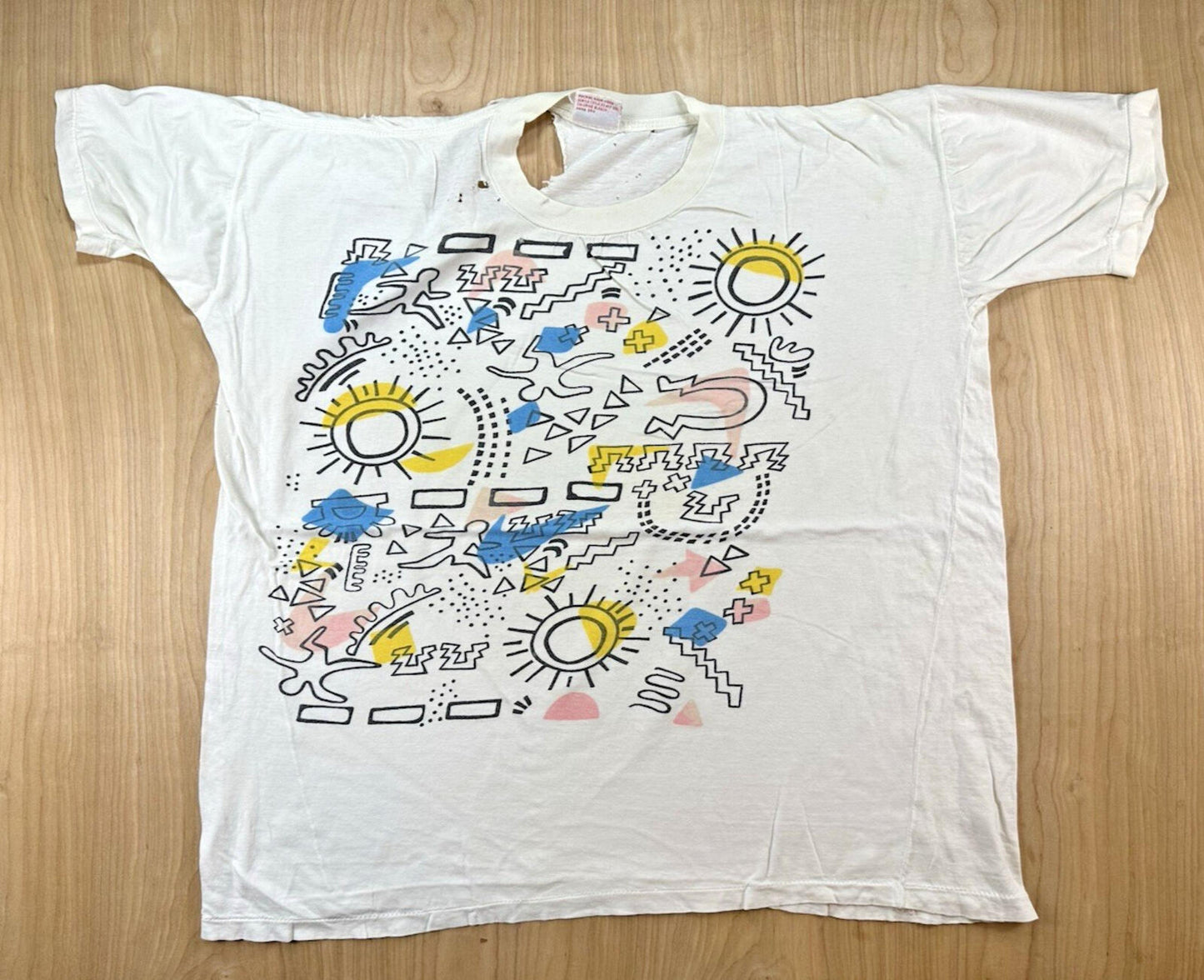 vintage 80's POP TOPS totally shredded T SHIRT loose boxy 80's tribal pop art