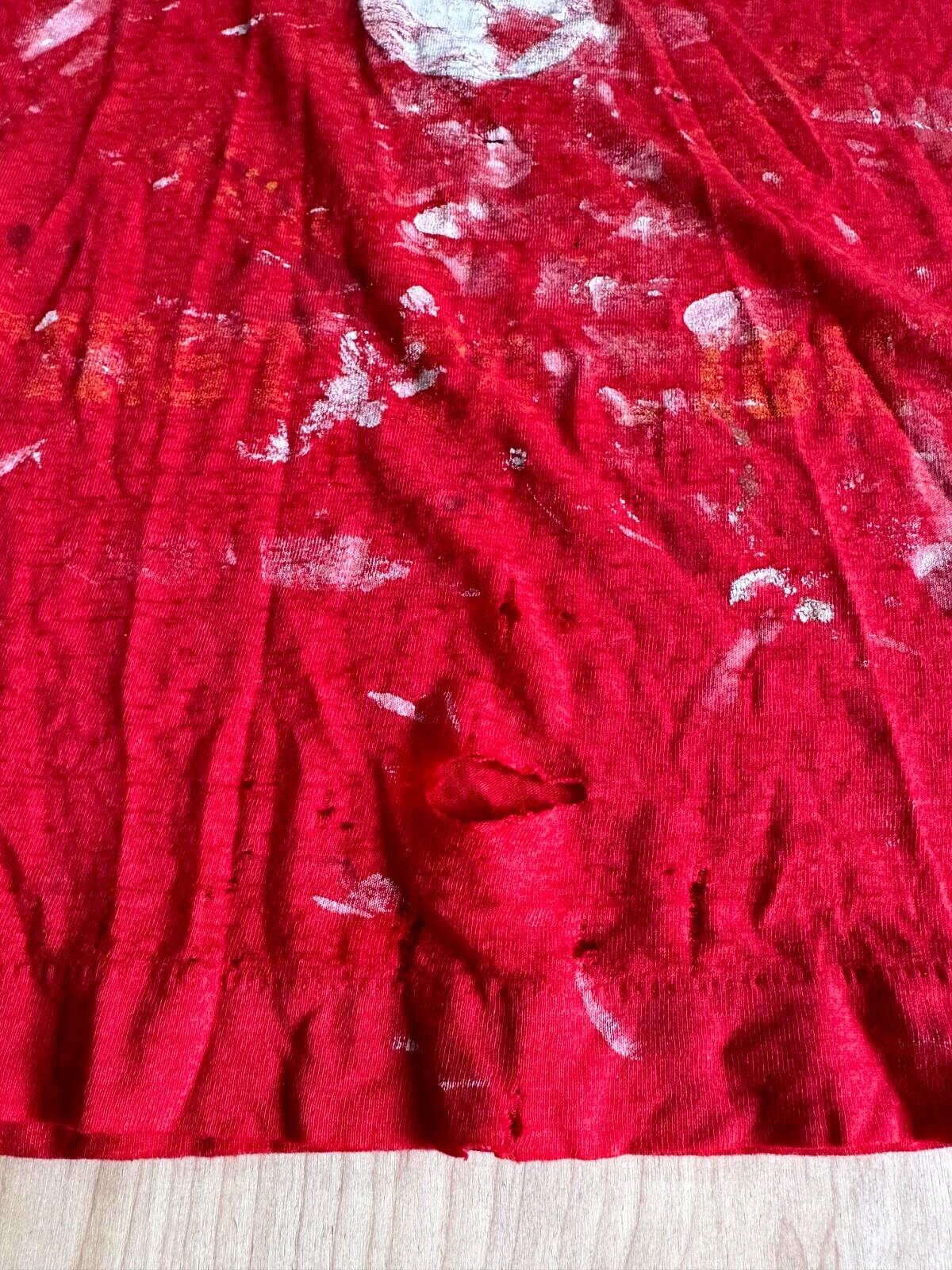 Vintage 80’s T Shirt Red Shredded Paint Splat Worn Marines Thin Faded Ramones